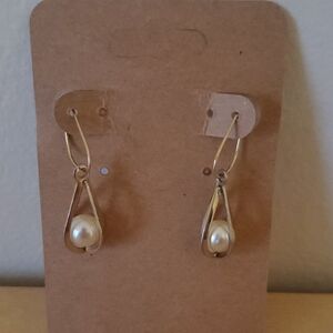 Gold Faux Pearl Drop Earrings